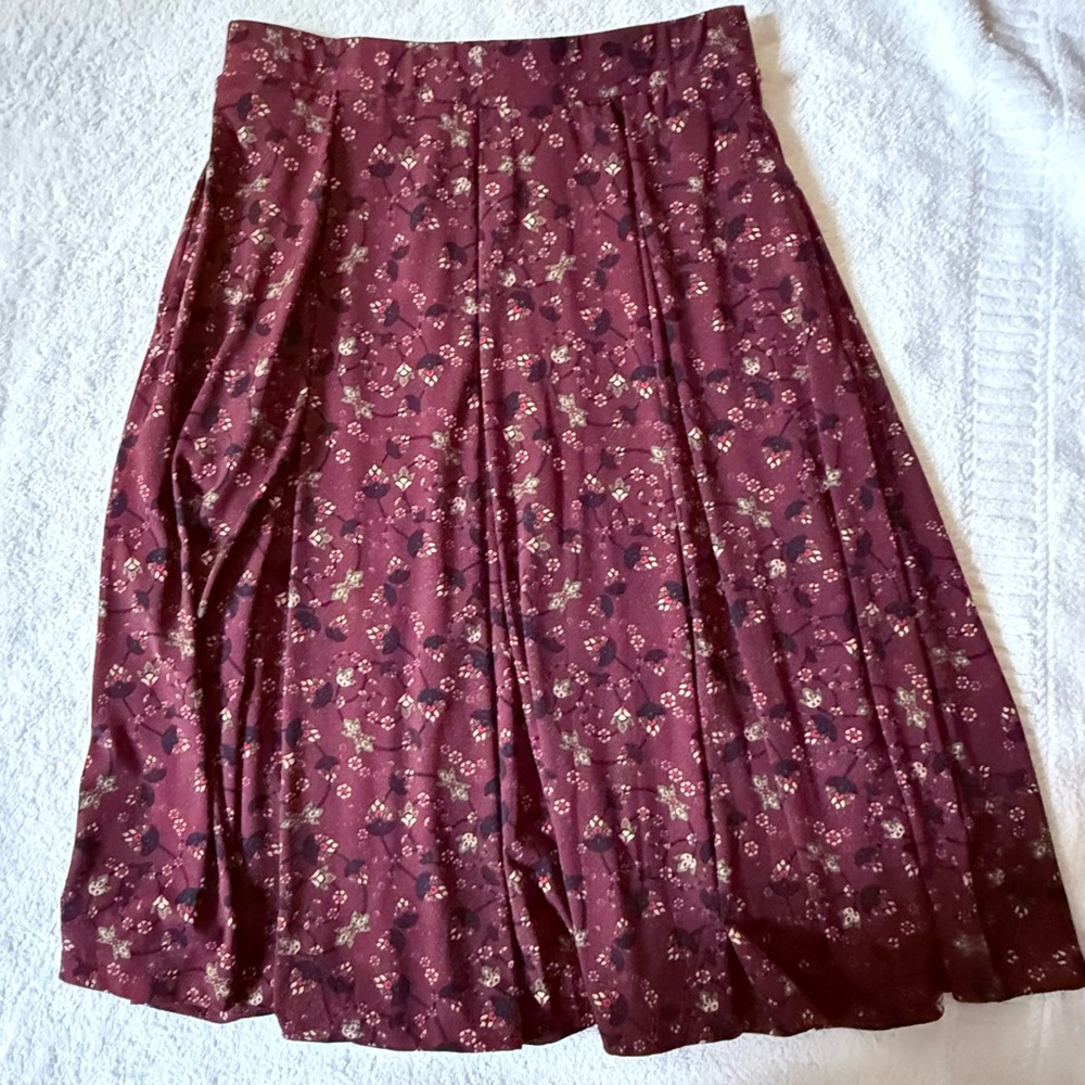 LuLaRoe Burgundy Floral Midi Skirt